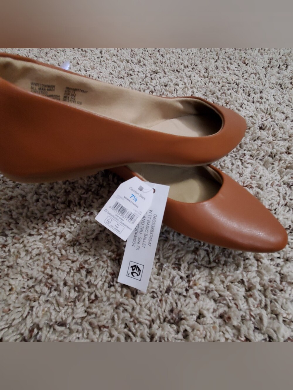 Time & Tru Women's Pointed Toe Flats in Cognac Tan- NWT Sz 7.5